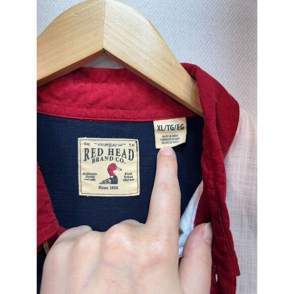 Redhead Mens Button Down Shirt Short Sleeve Sz XL Blue White American Flag Stars - Picture 3 of 12